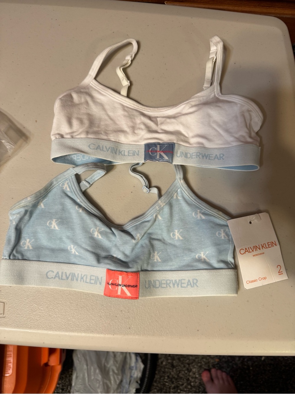 Calvin Klein Two-Pack Bralettes in White & Light Blue
